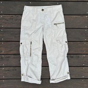 Cream Y2K Tommy Hilfiger Cargo Pants Low Rise w/ Zipper Pockets and Fold Up Hem